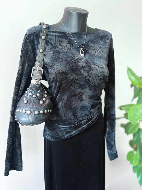 Vintage Tops - Vintage | Black Burnout Paisley Long Sleeve Top